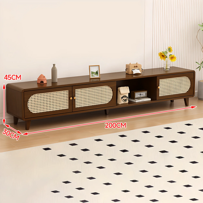 Solid Wood & Rattan TV Stand and Coffee Table Set – Modern Look 
