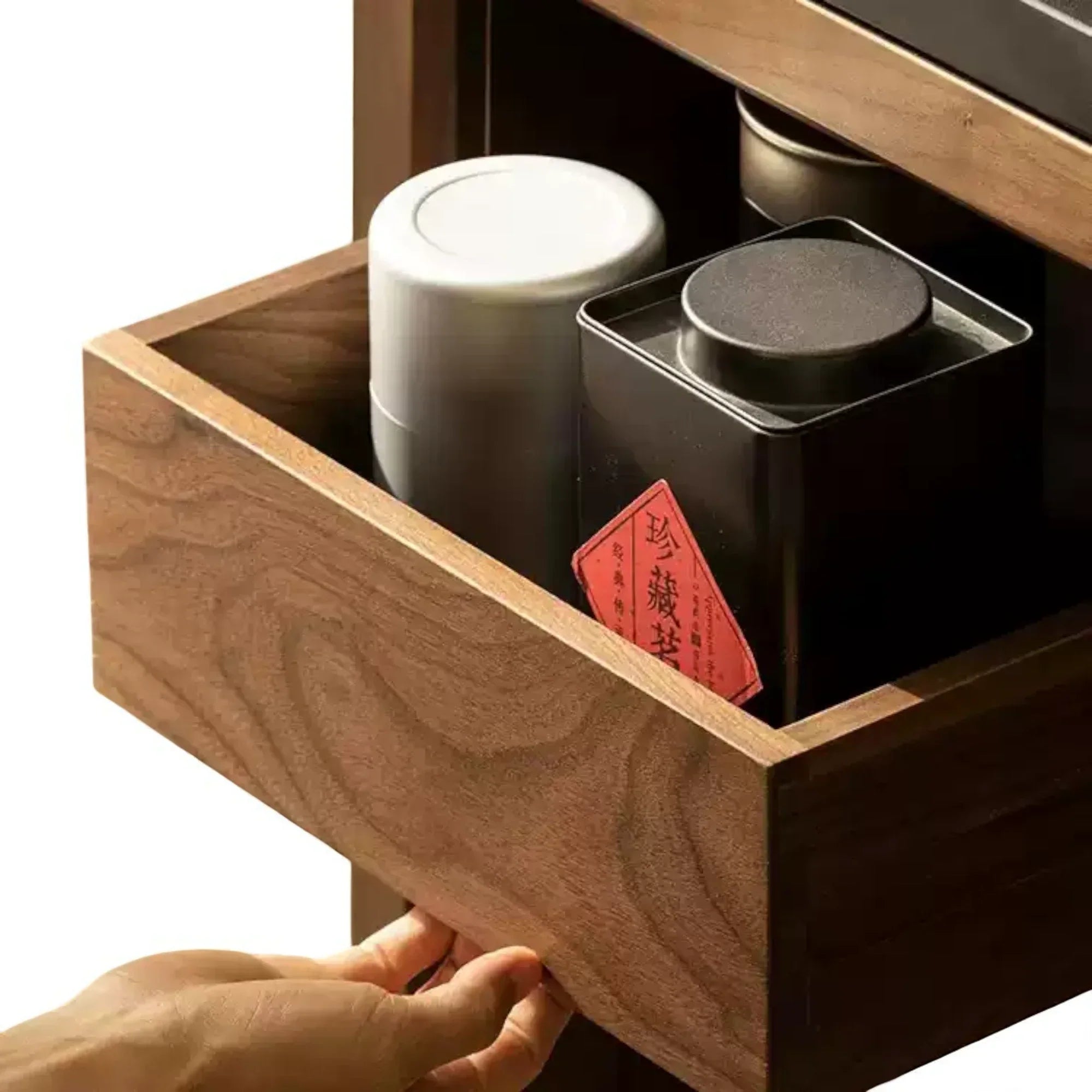 Solid Wood Tea Cabinet – Sliding Door Asian Style Design - Rustira