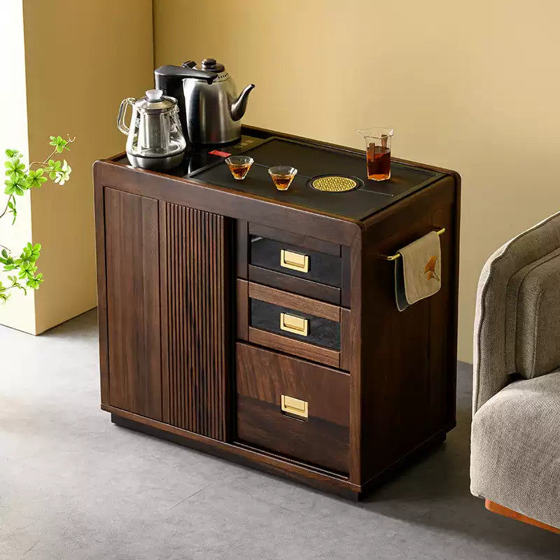 Solid Wood Tea Cabinet – Walnut Storage with Drawers - Rustira