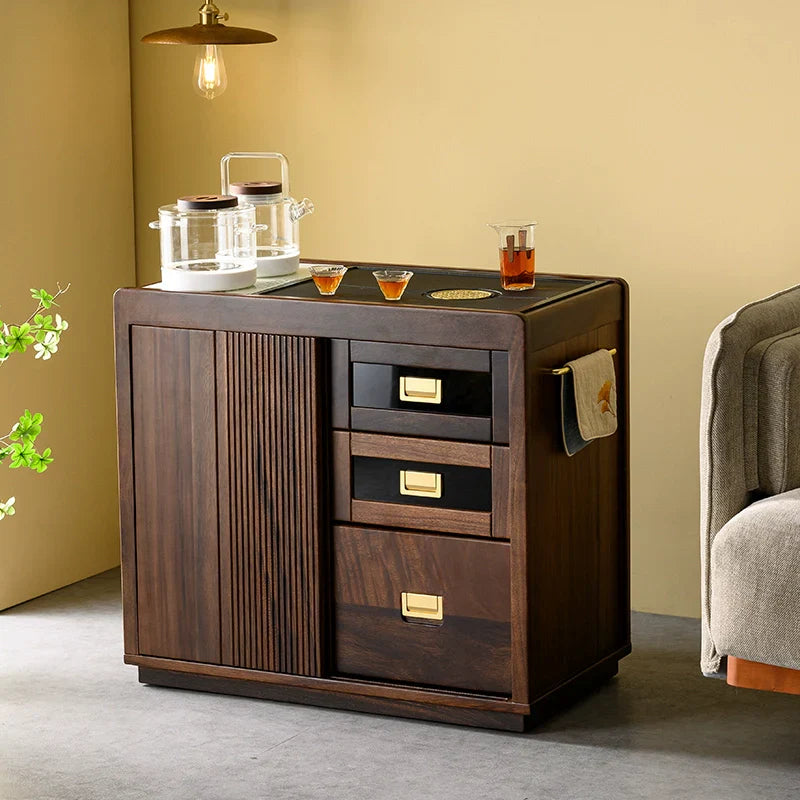 Solid Wood Tea Cabinet – Walnut Storage with Drawers - Rustira
