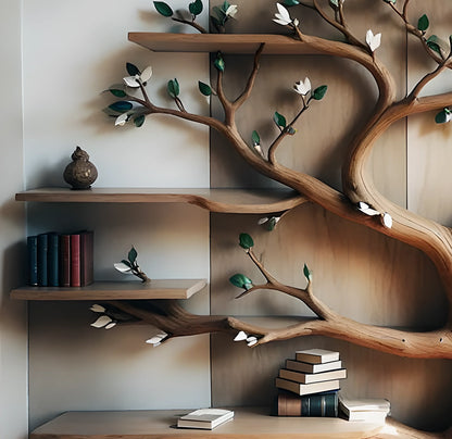 Solid Wood Tree Bookshelf – Nature-Inspired Handcrafted Design 