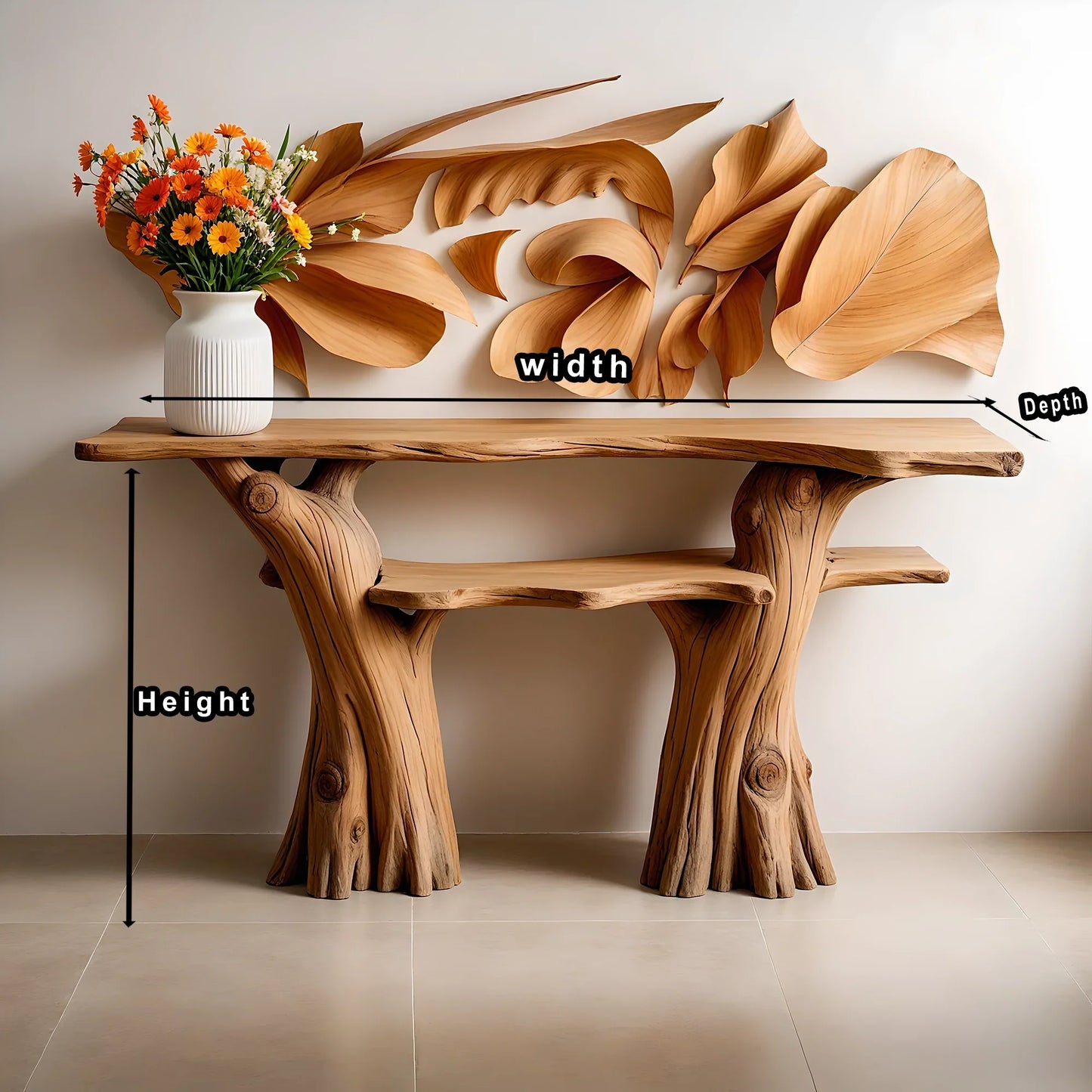 Solid wood console table, narrow table with bookshelf, decorative table. 