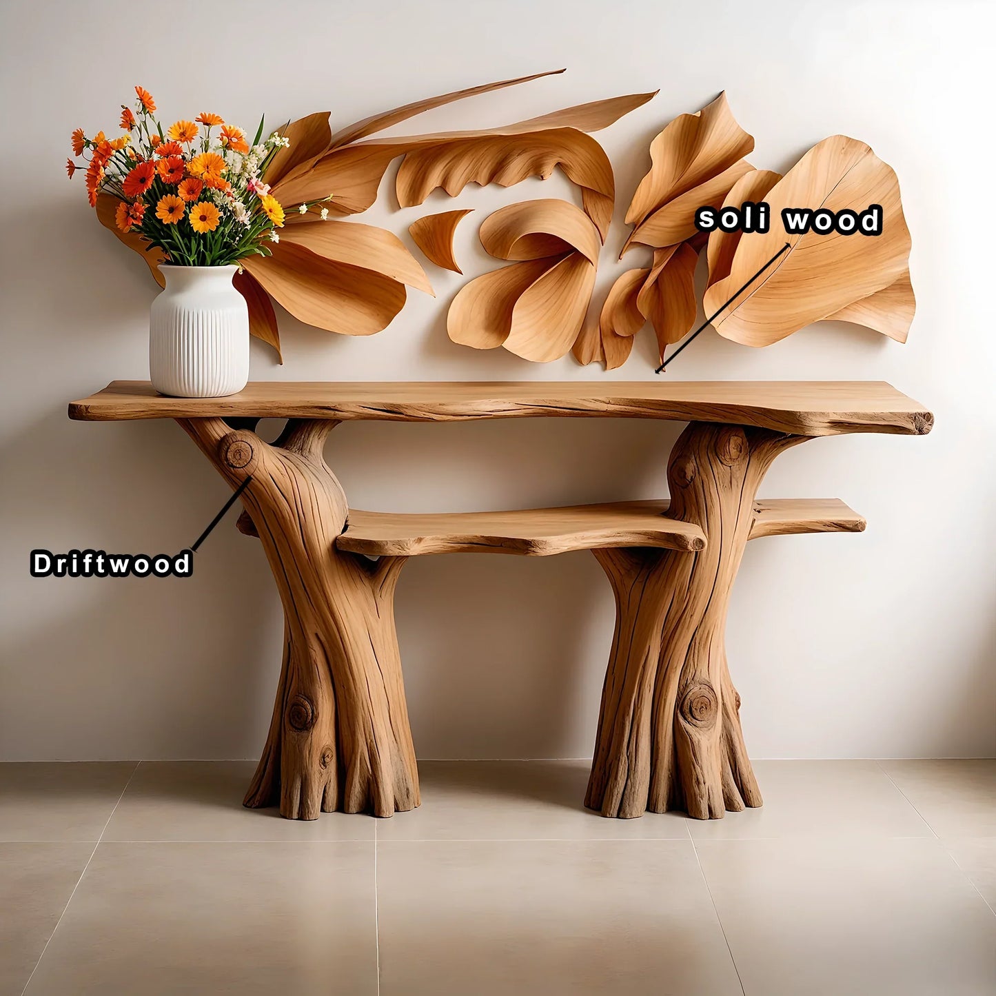 Solid wood console table, narrow table with bookshelf, decorative table. 