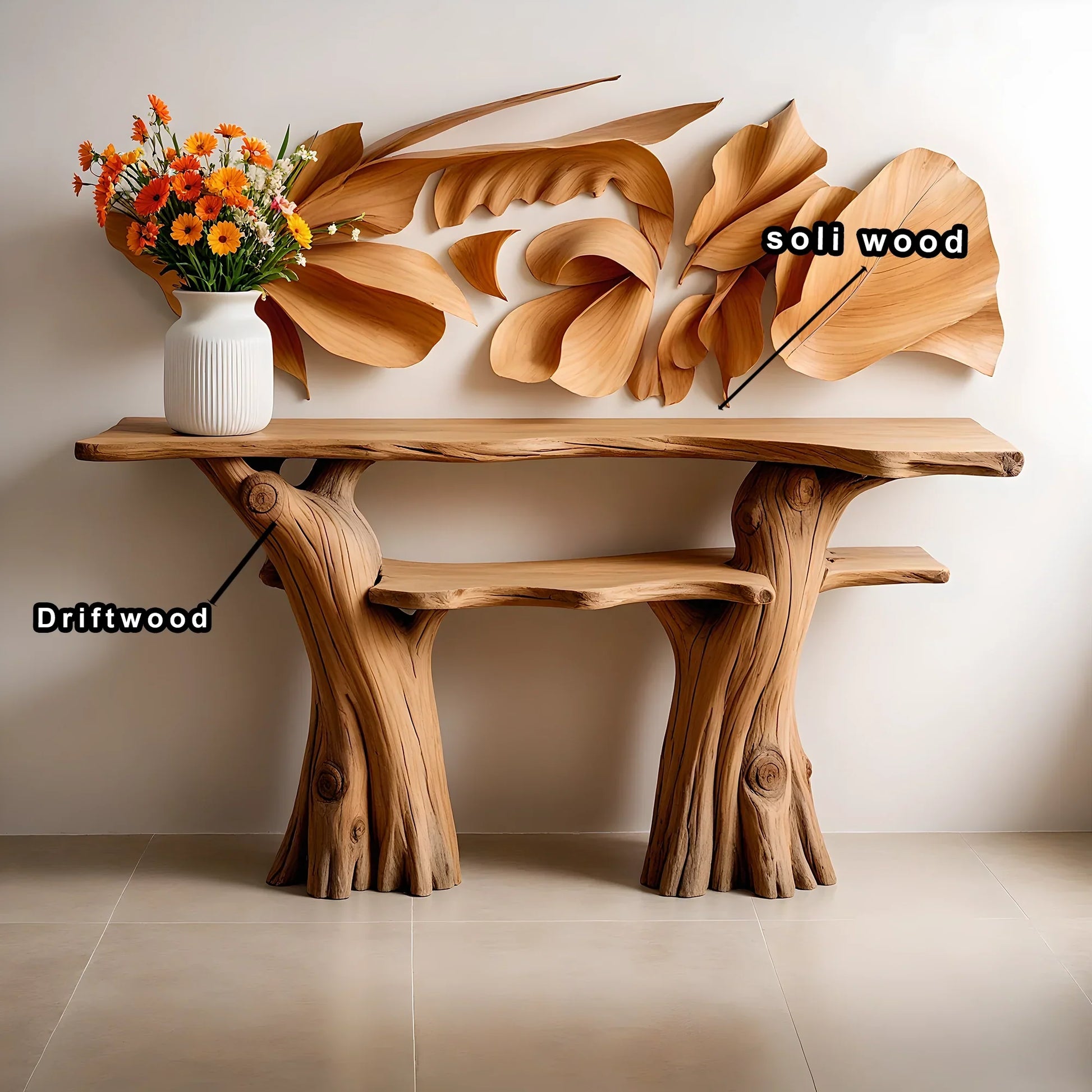 Solid wood console table, narrow table with bookshelf, decorative table. 