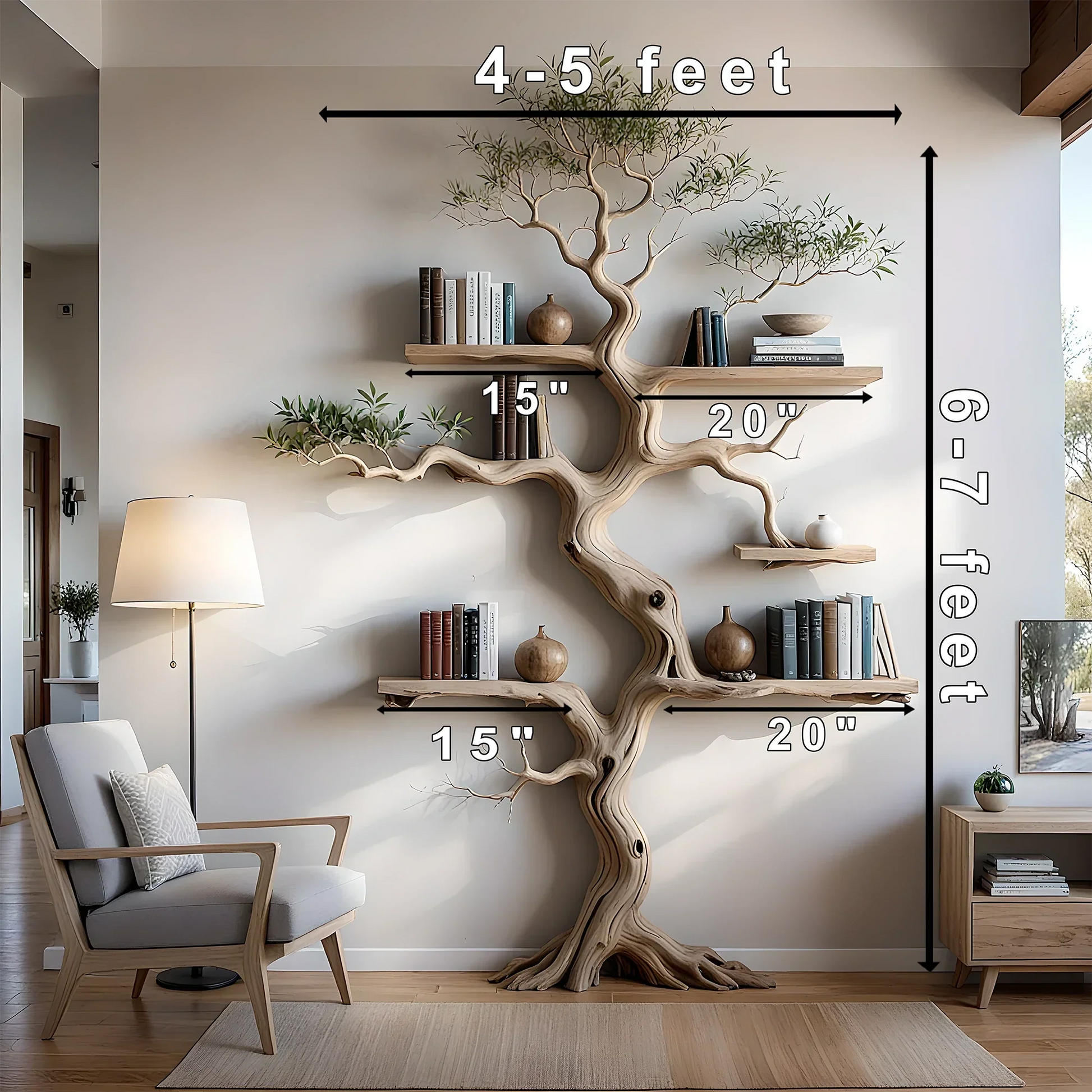 Solid wood tree wall hanging tree branch coat rack rustic art home decor 