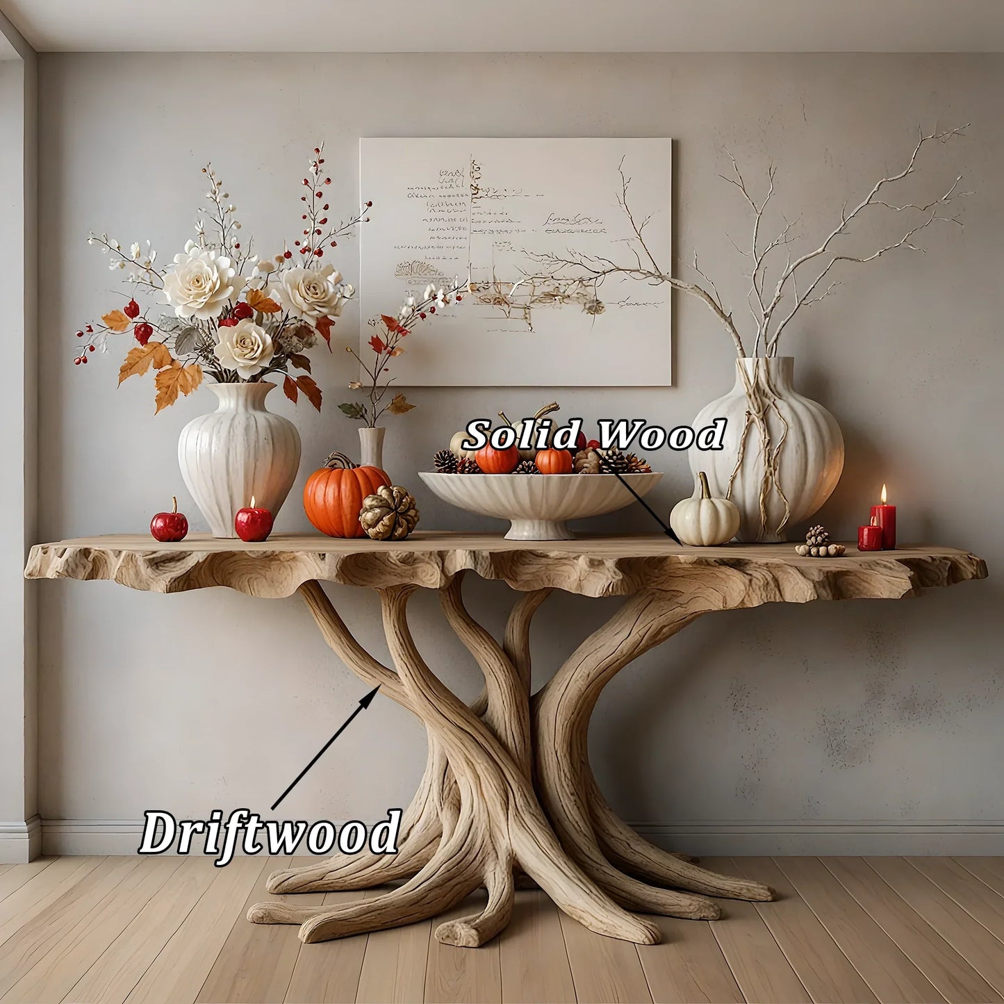 Solid wood wall table, tree shaped table, handmade table 