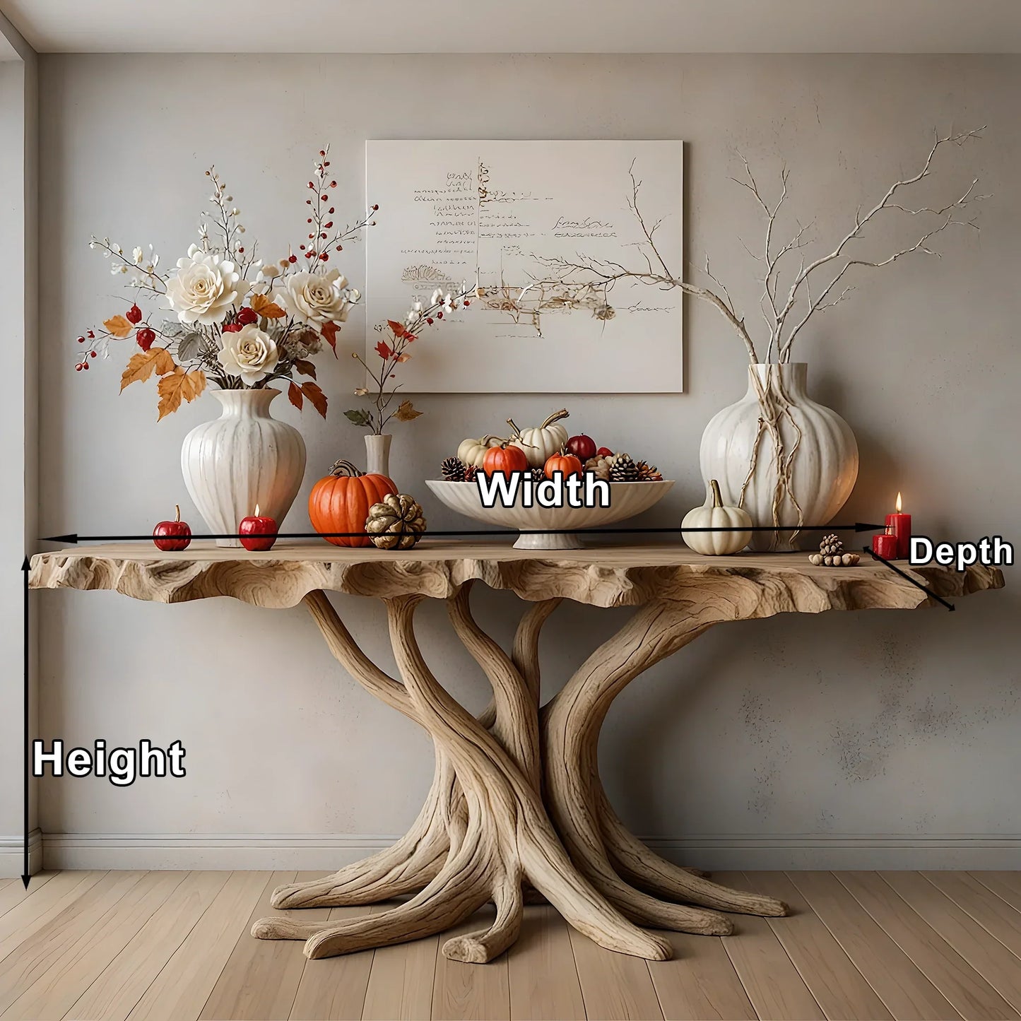 Solid wood wall table, tree shaped table, handmade table 