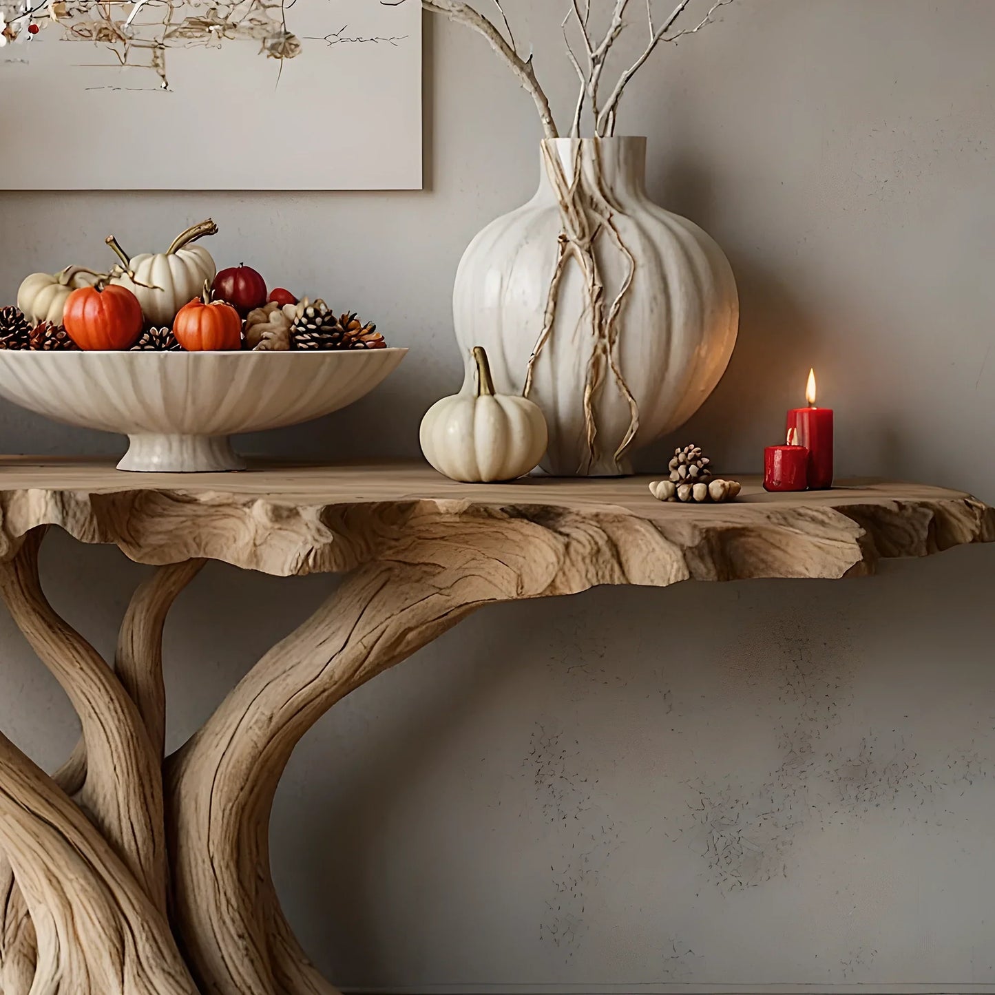 Solid wood wall table, tree shaped table, handmade table 