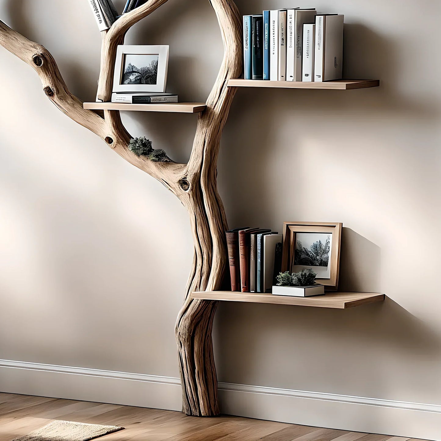 Solid wooden bookshelf, decorative floating shelf 