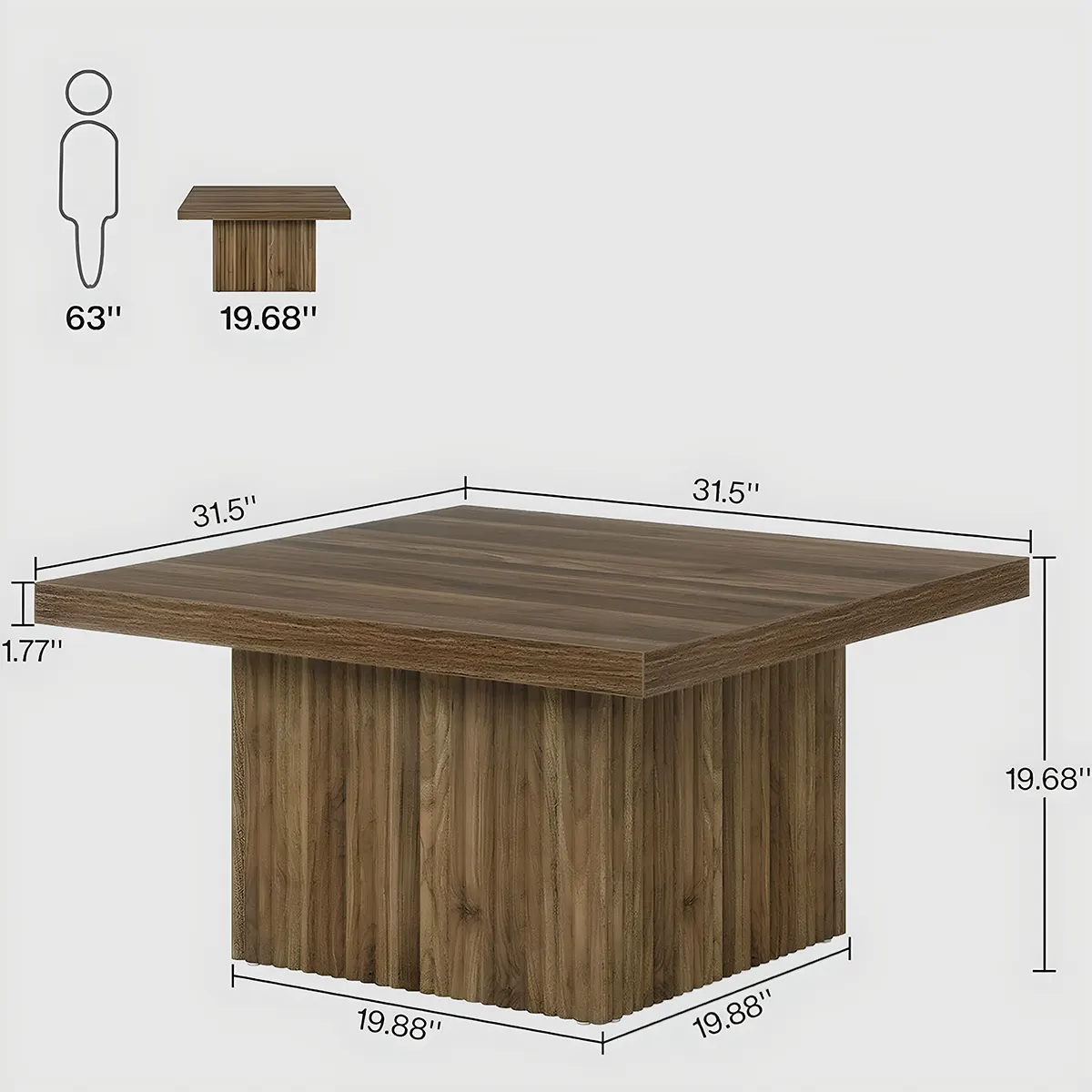 Square grooved wooden tea table, grooved base, modern Nordic style 
