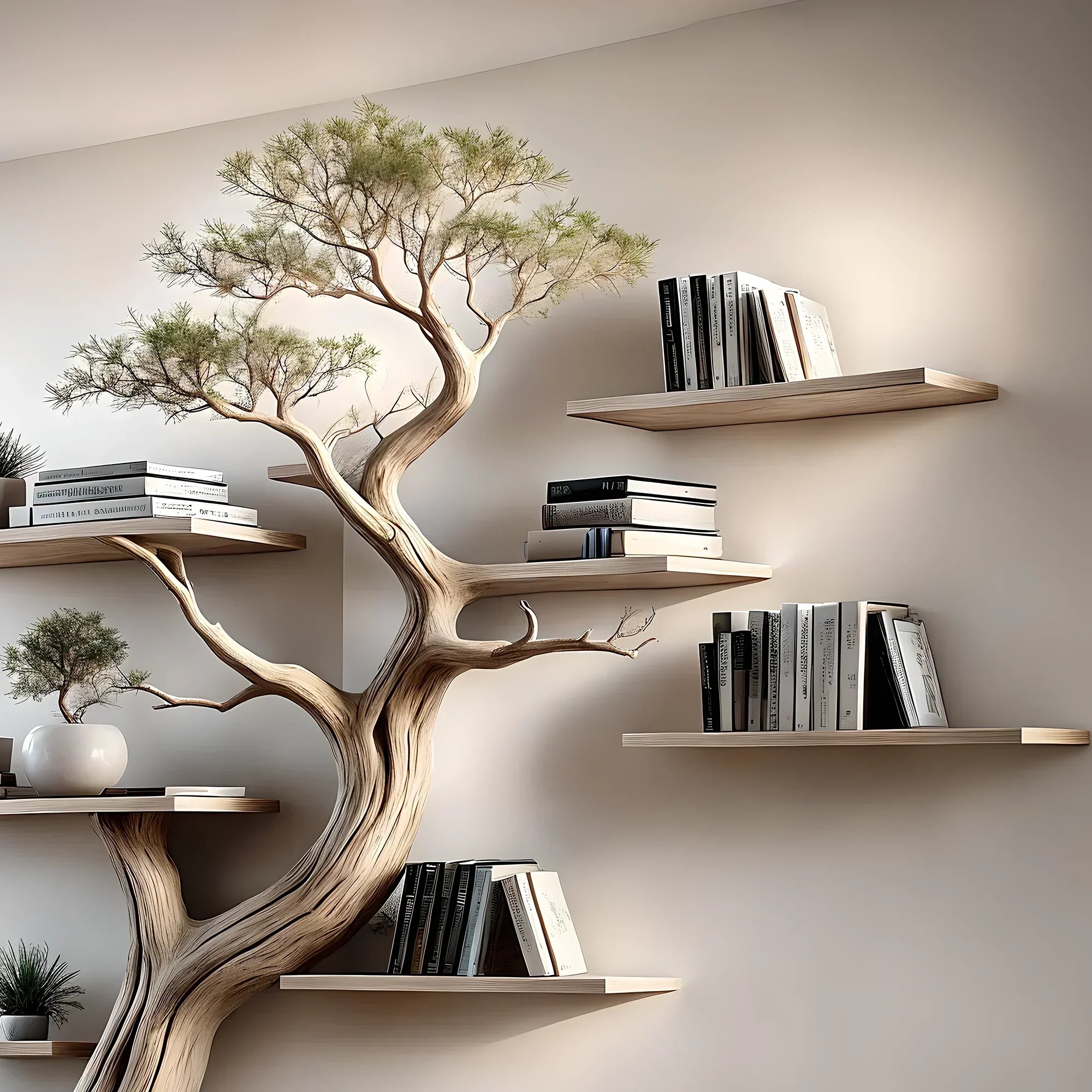 Solid perennial wood bookshelf, floating shelf, tree-shaped bookshelf 