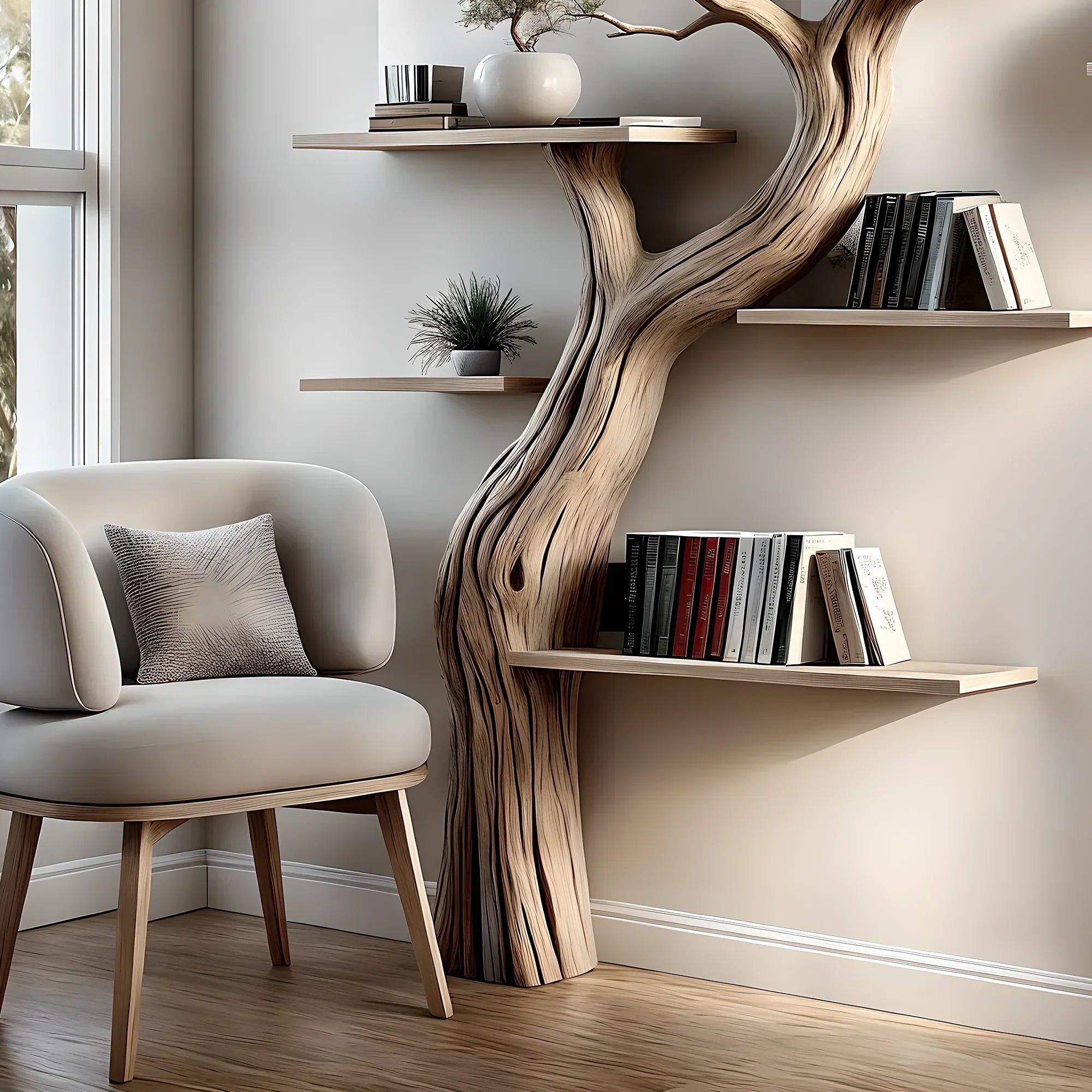 Solid perennial wood bookshelf, floating shelf, tree-shaped bookshelf 