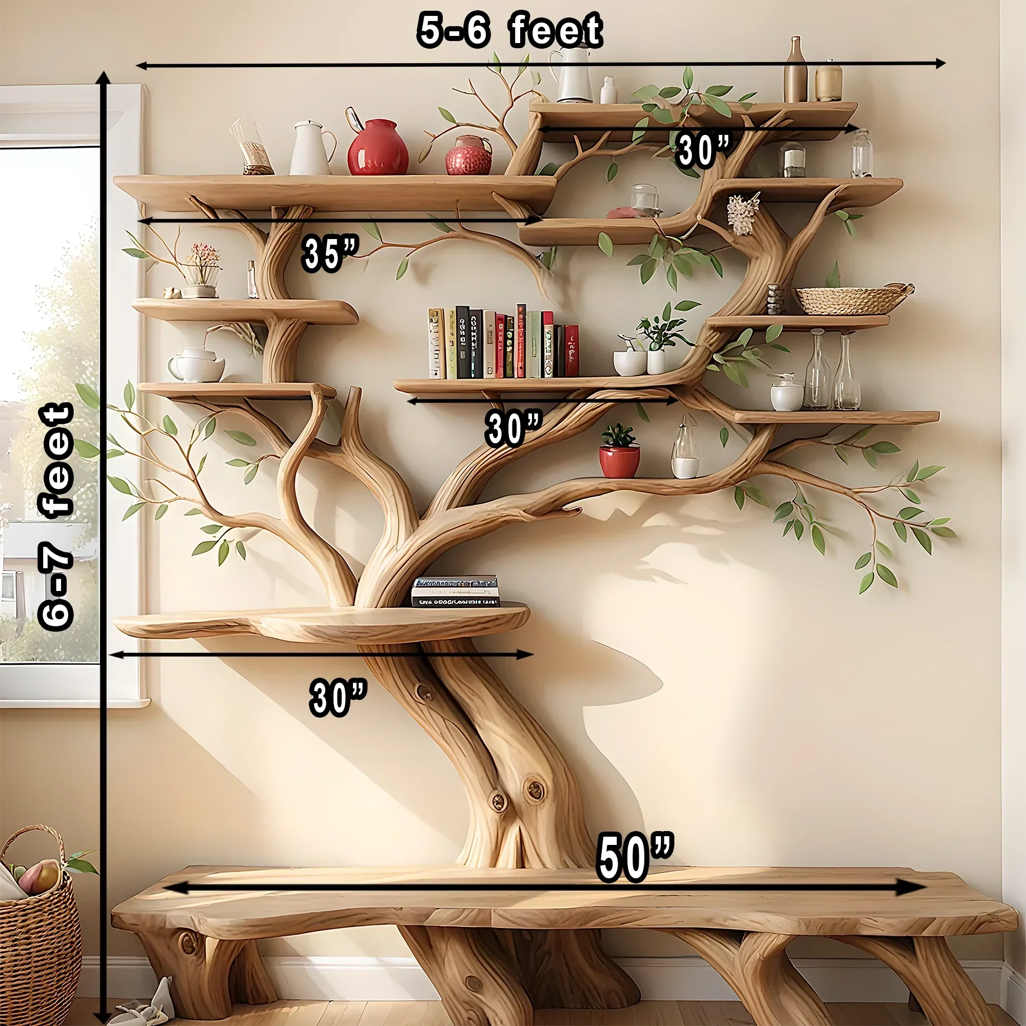 Unique monolithic tree shaped bookshelf 