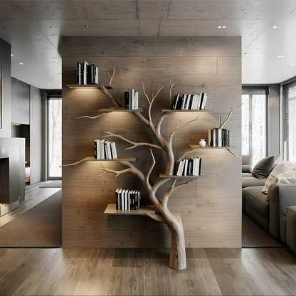Tree Decorative Bookshelf Carved Embossed Wall Mounted Bookshelf Solid Wood Driftwood Branch Wall Shelf Art Christmas gift 