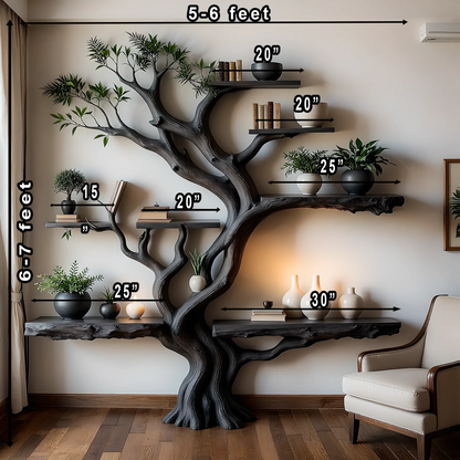 Tree Design Bookshelf – Rustic Charm in Solid Wood 