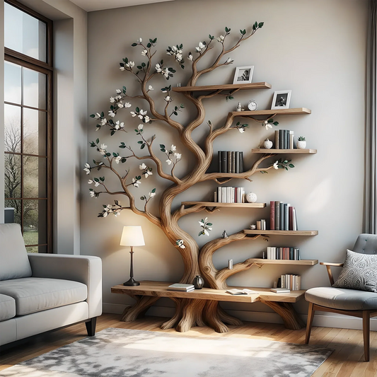 Tree-Inspired Bookshelf – Unique Wooden Display Shelf for Books & Collectibles 