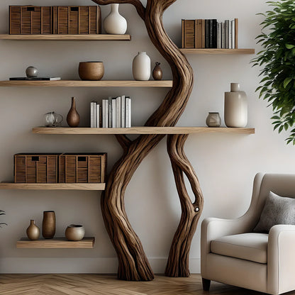 Tree branch bookshelf, handmade items, floating bookshelf, bookshelf, living room, bookshelf 