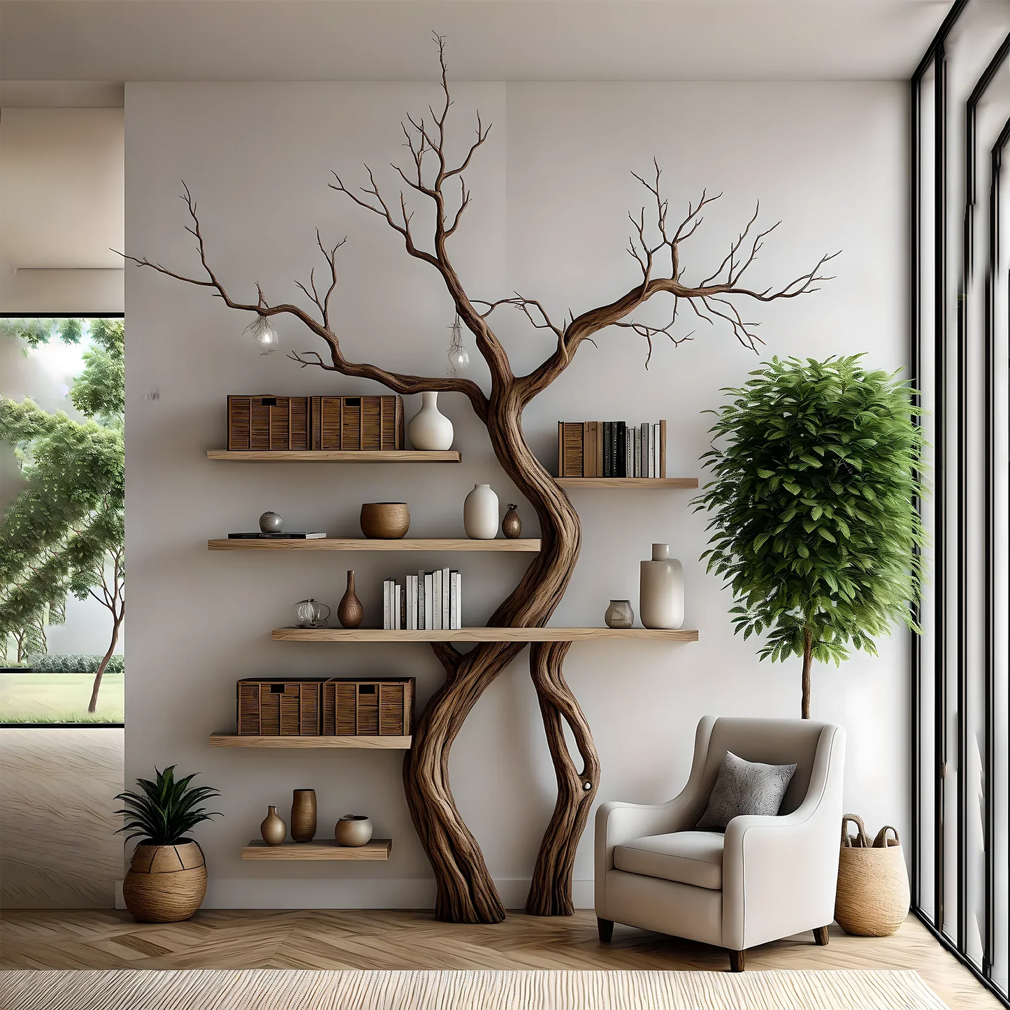 Tree branch bookshelf, handmade items, floating bookshelf, bookshelf, living room, bookshelf 