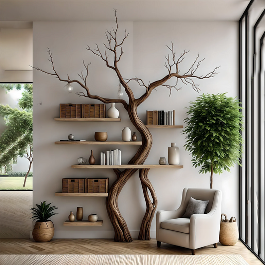 Tree branch bookshelf, handmade items, floating bookshelf, bookshelf, living room, bookshelf 