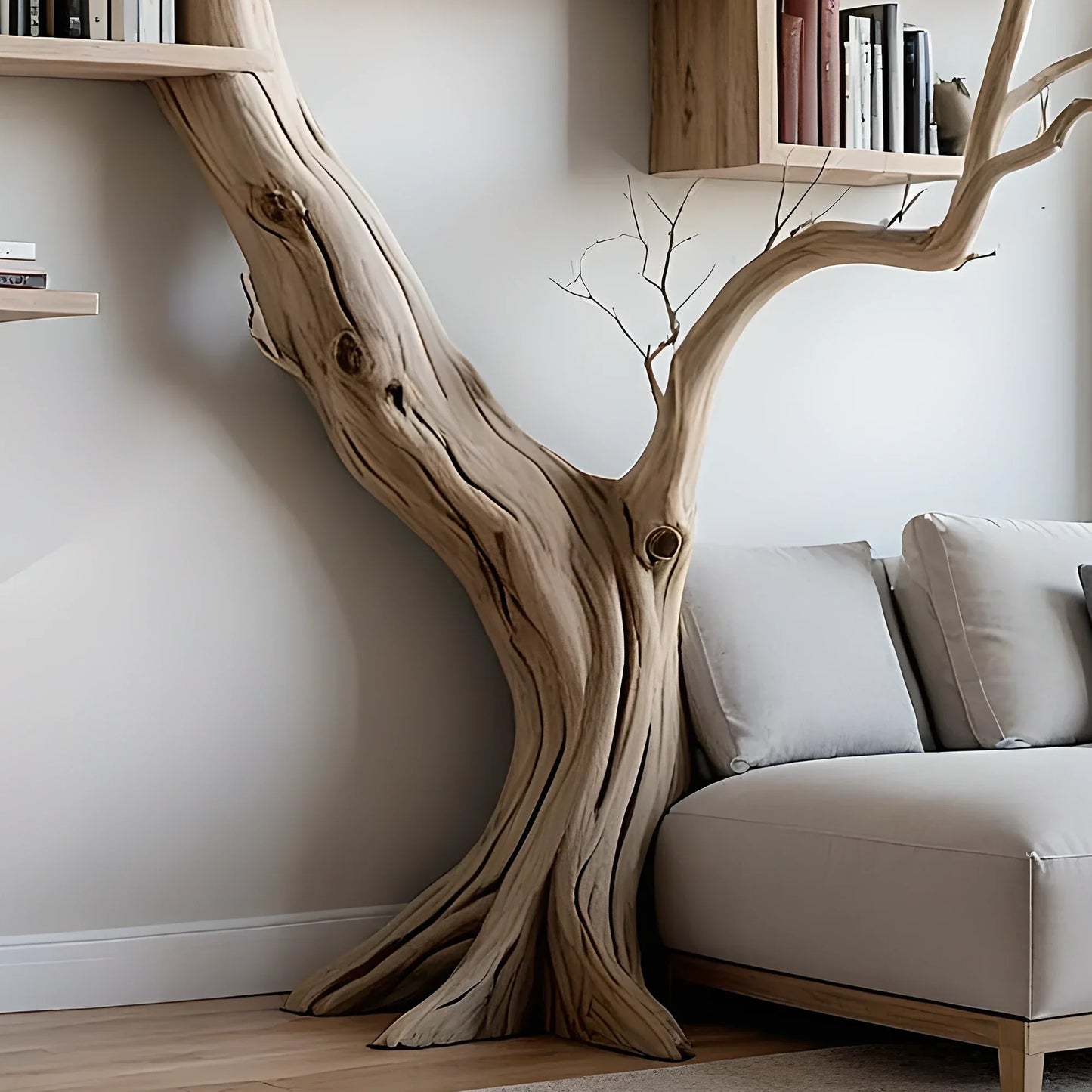 Tree branch floating shelf solid wood live edge floating corner wall shelf unique bookcase home decor . 