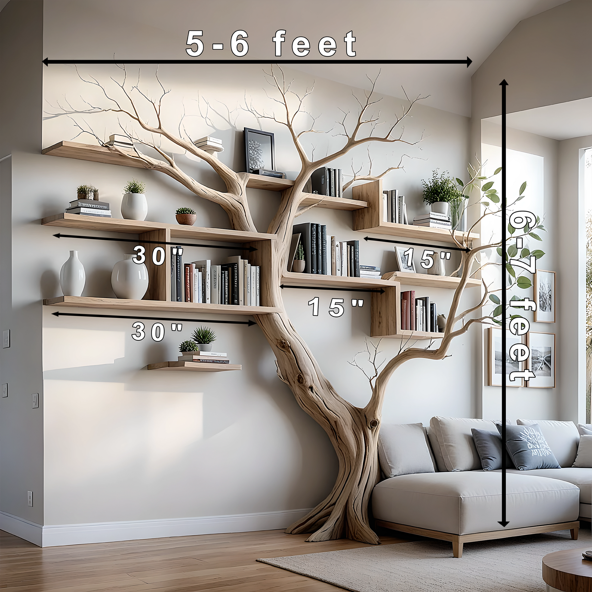 Tree branch floating shelf solid wood live edge floating corner wall shelf unique bookcase home decor . 
