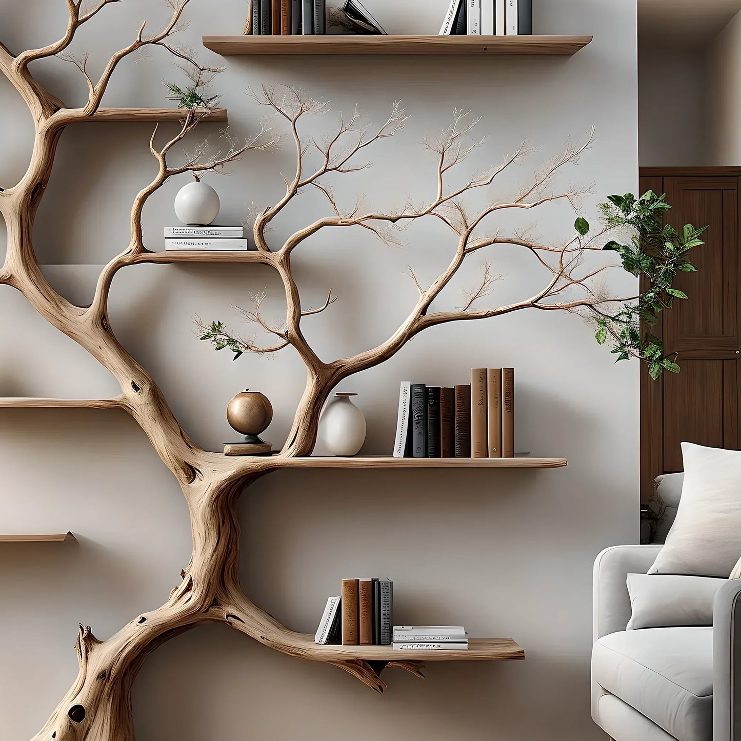 Tree-shaped bookshelf for home decoration, bedroom decoration, solid wood bookshelf 