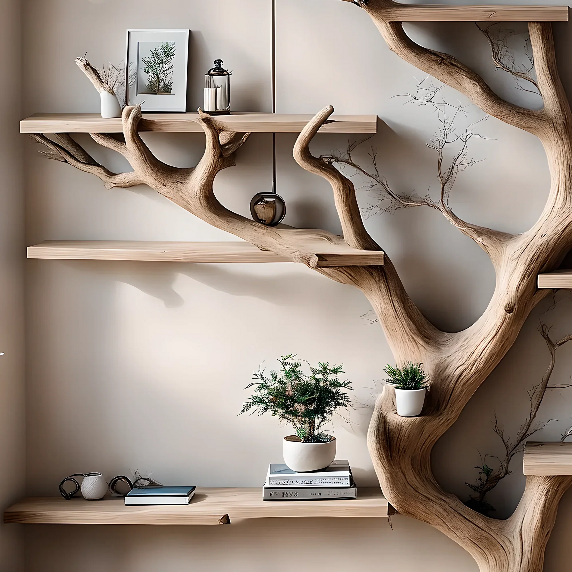 Tree-shaped bookshelf, solid wood shelf, wall-mounted bookshelf for home decoration, gift for the home 