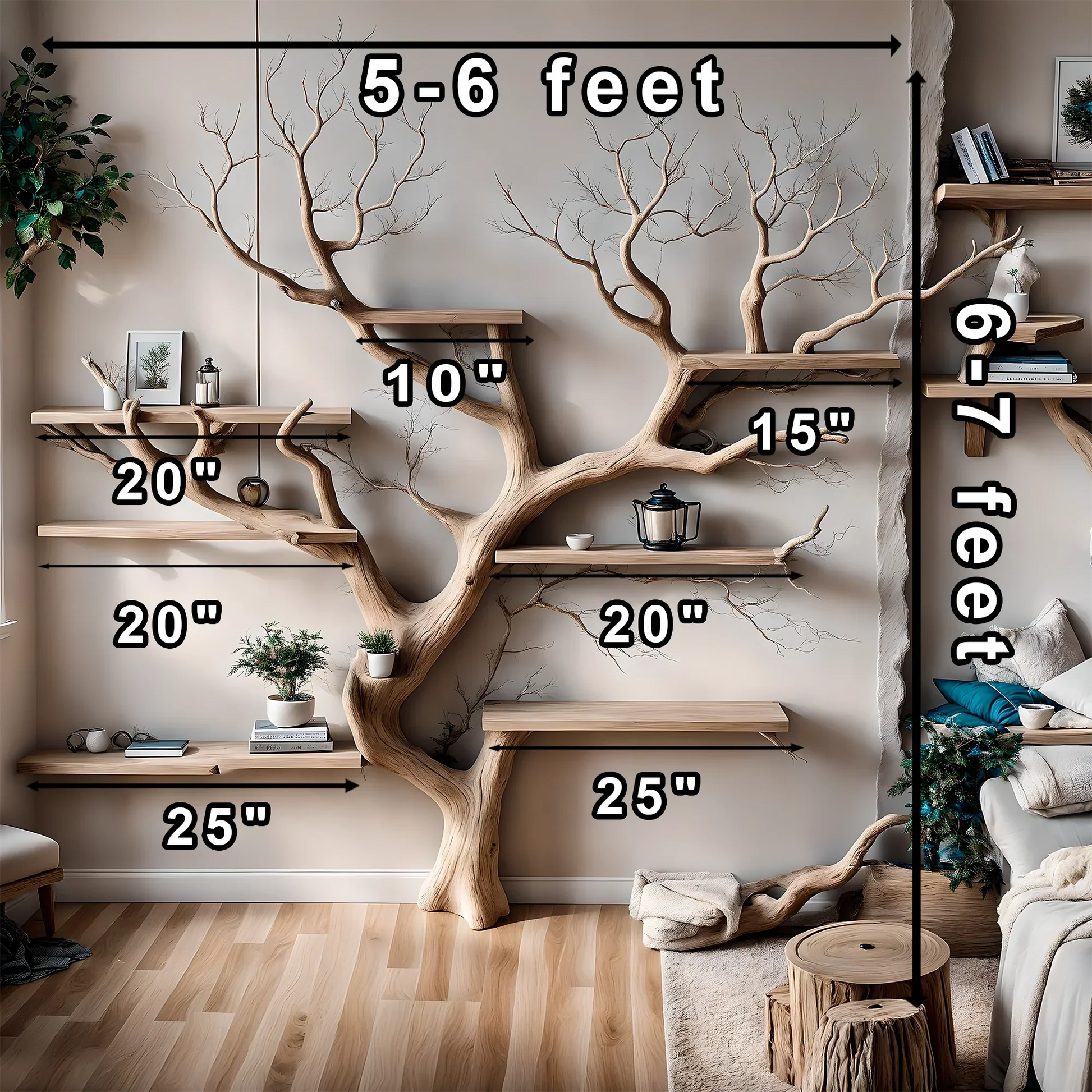 Tree-shaped bookshelf, solid wood shelf, wall-mounted bookshelf for home decoration, gift for the home 