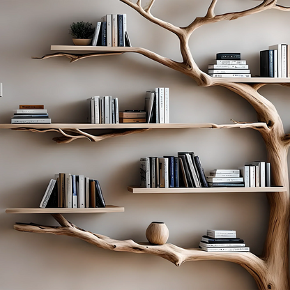 Tree shaped bookshelf, solid wood tree branch shelf, handmade wall hanging interior decoration for home 
