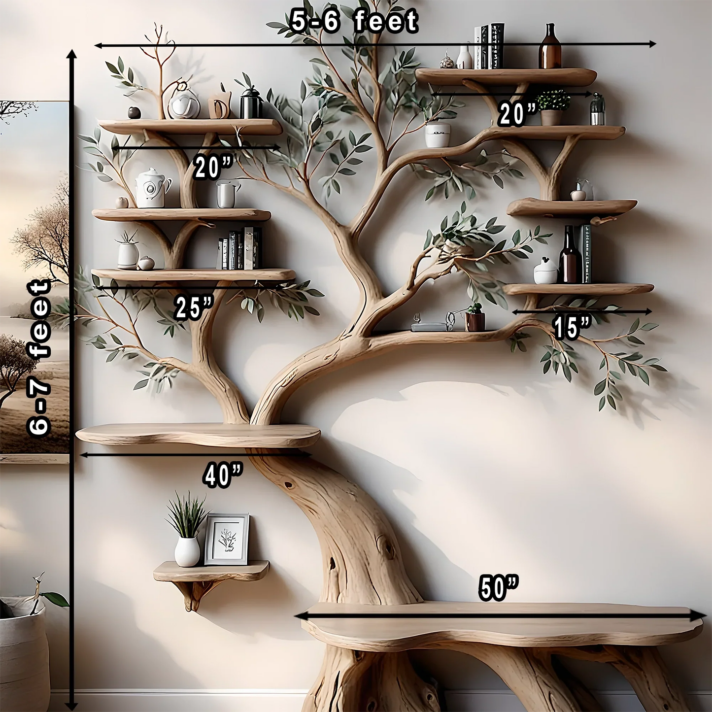 Tree shaped library bookcase handcrafted from premium wood 