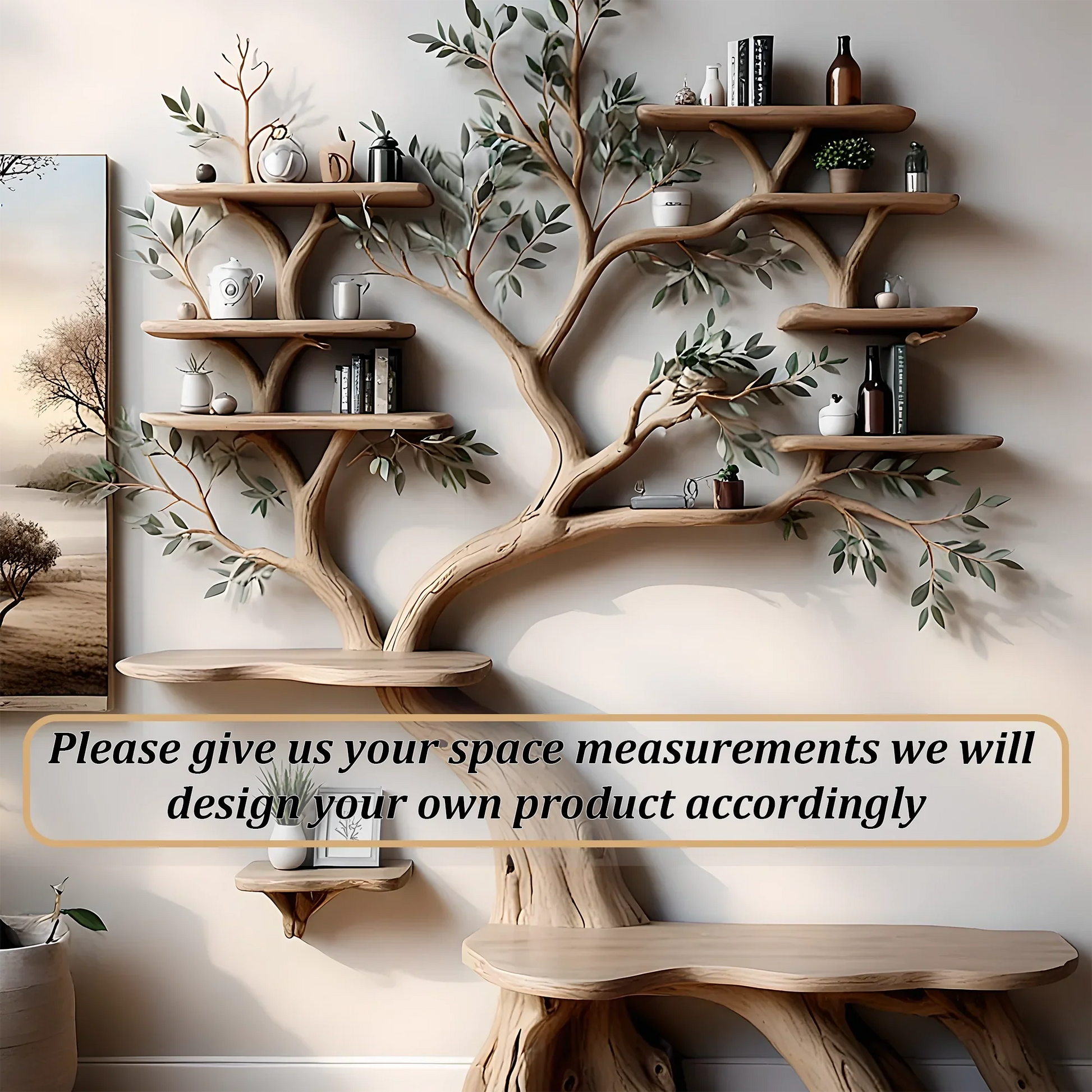 Tree shaped library bookcase handcrafted from premium wood 