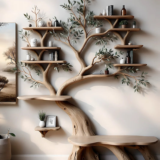 Tree shaped library bookcase handcrafted from premium wood 