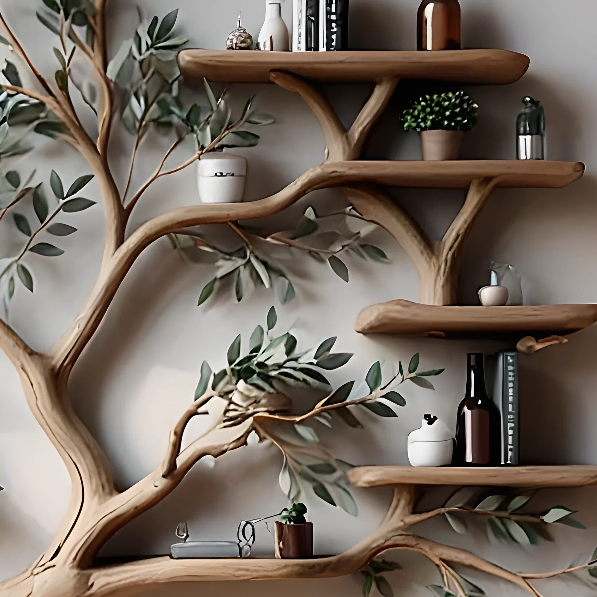 Tree shaped library bookcase handcrafted from premium wood 