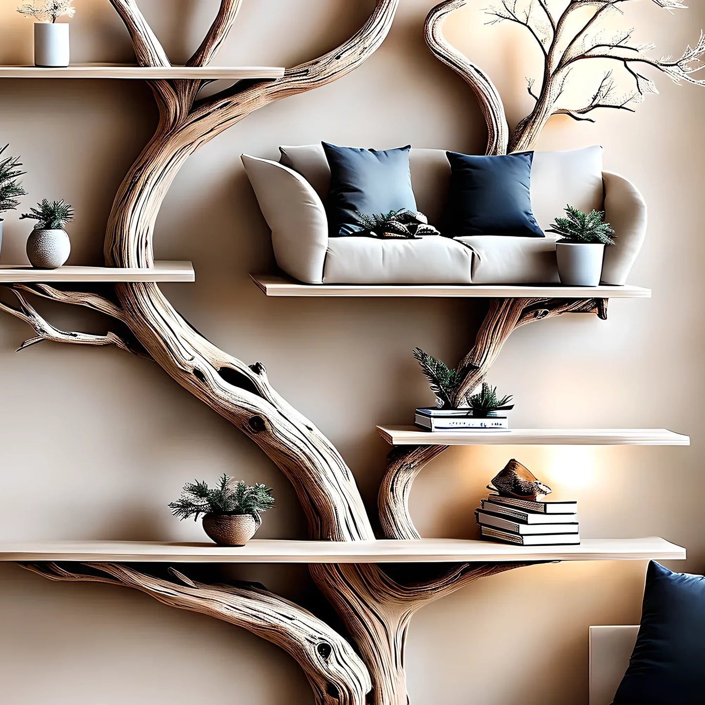 Tree-shaped natural wooden bookshelf Solid wood bookshelf Solid wood bookshelf Home decoration bookshelf 