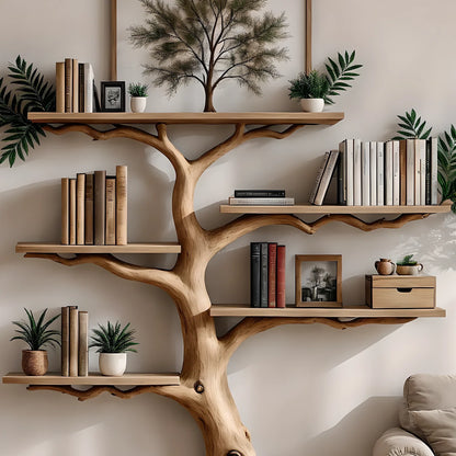 Tree-shaped solid wood floating corner bookshelf wall-mounted bookshelf bookcase handmade furniture decoration for home christmas gift 