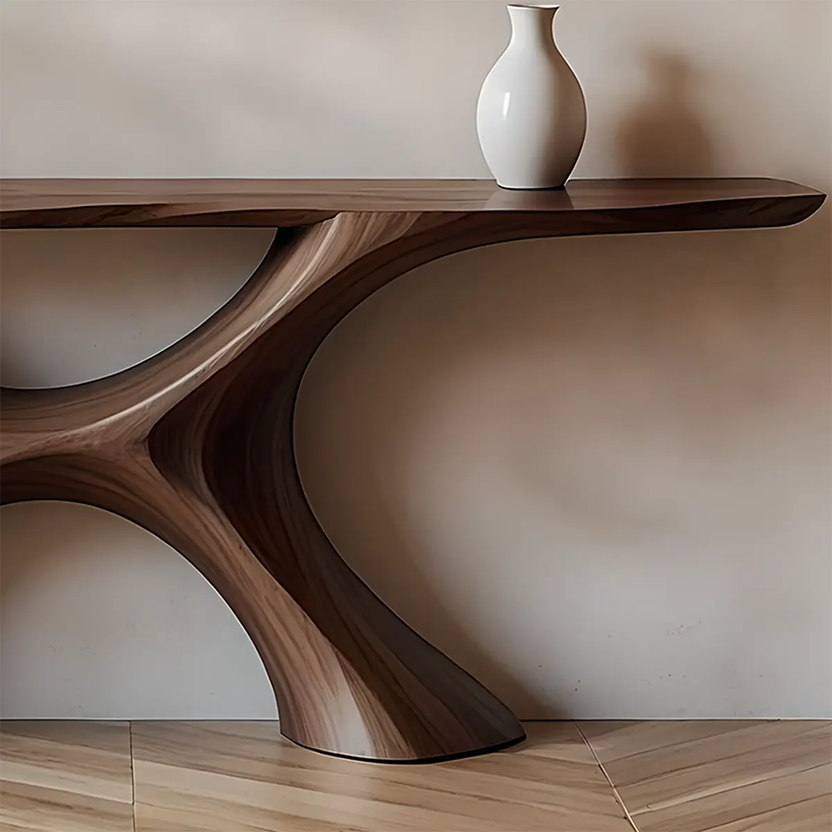 Twin Arch Walnut Console Table – Modern Sculptural Form - Rustira