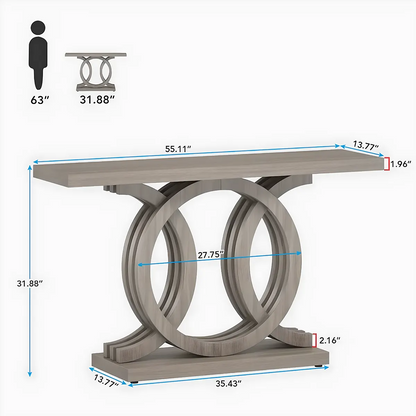 Modern Double-Circle Base Console Table – Light Wood Finish, 55" Wide Entryway Accent 