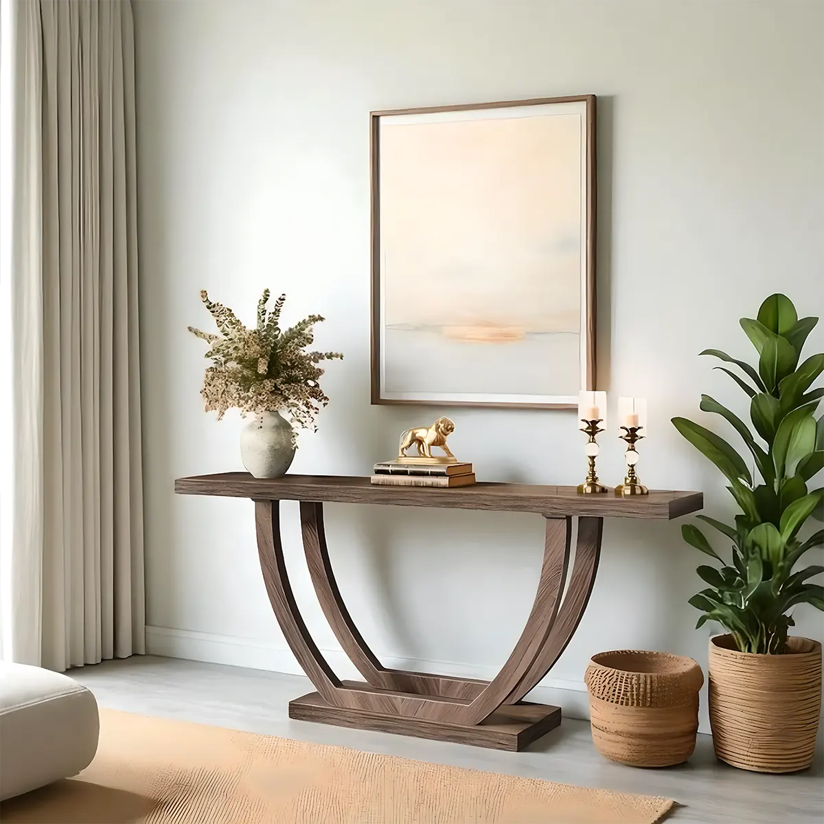 Modern Wooden Console Table with Symmetrical Curved Legs – Luxurious Living Room, Hallway & Lobby Decoration 
