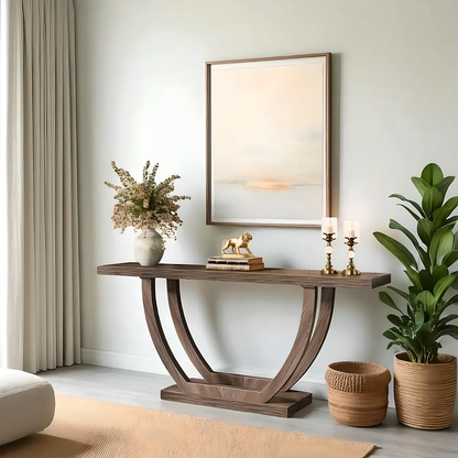 Modern Wooden Console Table with Symmetrical Curved Legs – Luxurious Living Room, Hallway & Lobby Decoration 