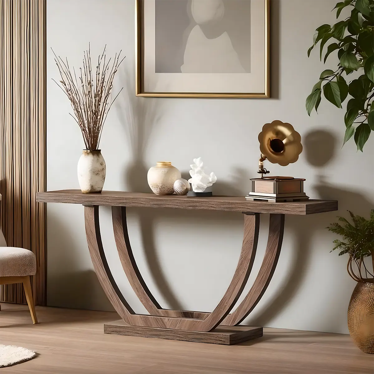 Modern Wooden Console Table with Symmetrical Curved Legs – Luxurious Living Room, Hallway & Lobby Decoration 