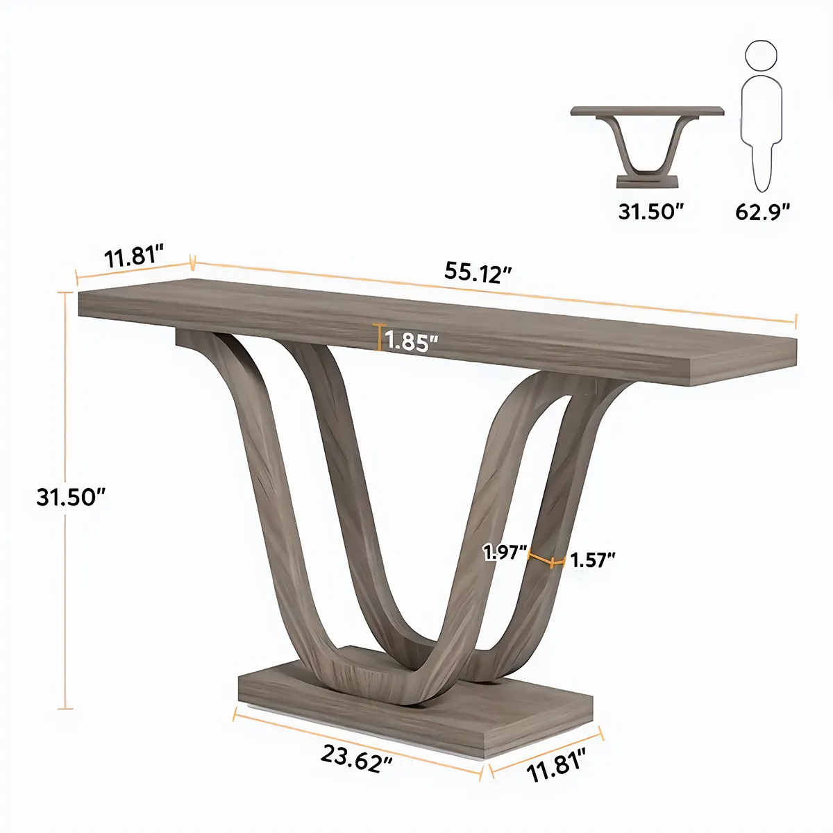 Modern Wooden Console Table with U-Shaped Curved Legs – Elegant Décor for Living Room, Hallway & Entryway 