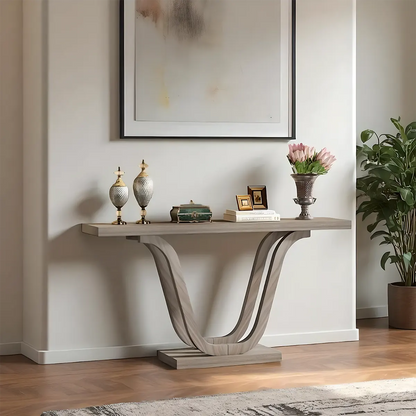 Modern Wooden Console Table with U-Shaped Curved Legs – Elegant Décor for Living Room, Hallway & Entryway 
