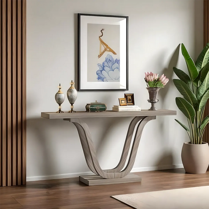 Modern Wooden Console Table with U-Shaped Curved Legs – Elegant Décor for Living Room, Hallway & Entryway 