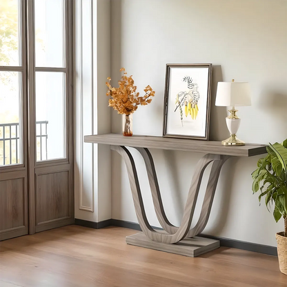 Modern Wooden Console Table with U-Shaped Curved Legs – Elegant Décor for Living Room, Hallway & Entryway 