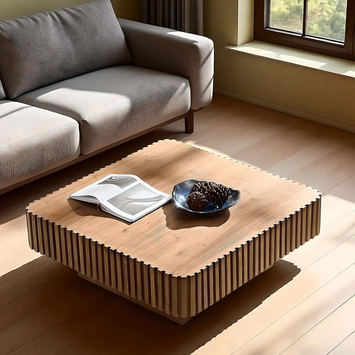 Vertical Wave Wood Coffee Table – Bright & Artistic Design 