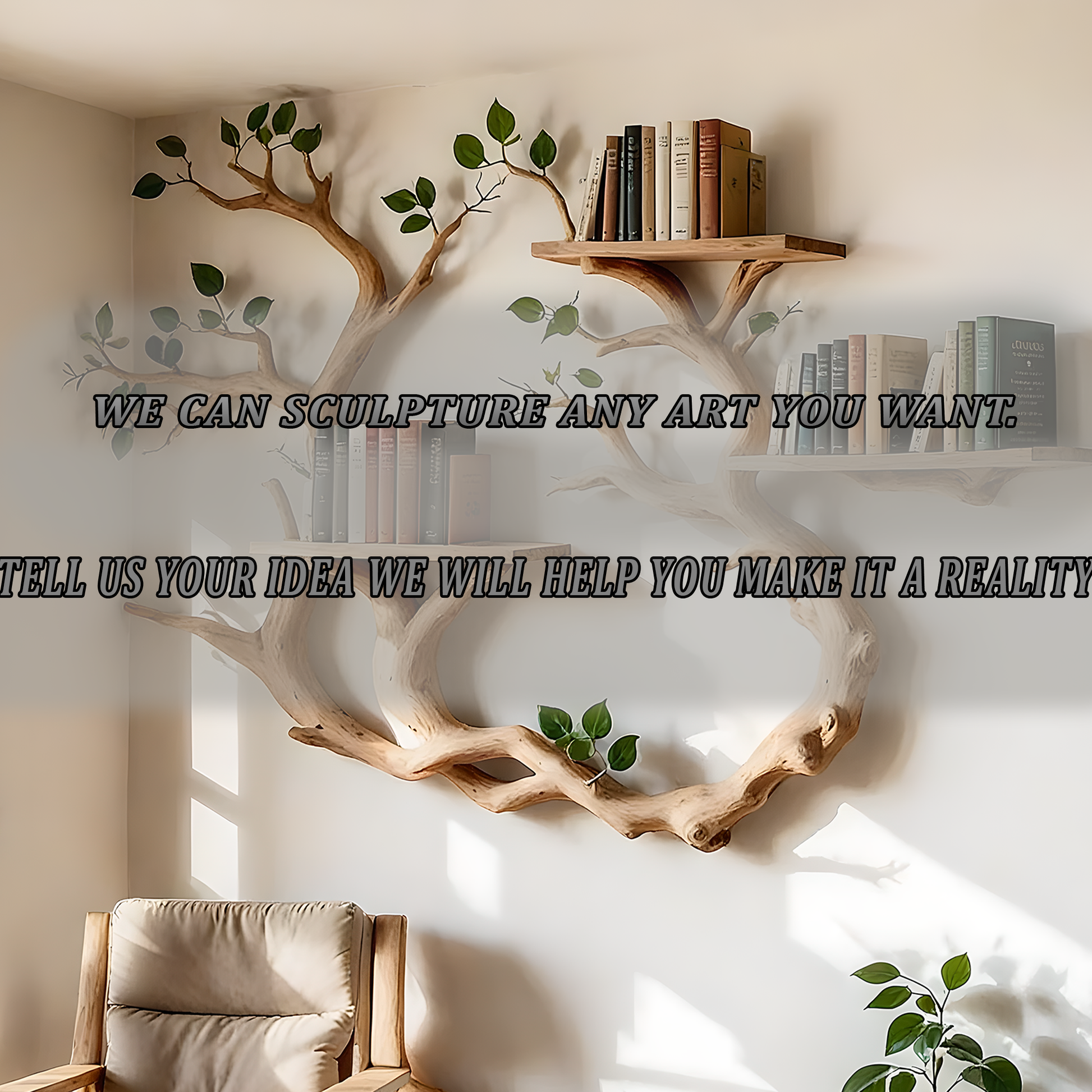 Wall Mounted Tree Shelf – Solid Wood Branch Design for Books & Plants 