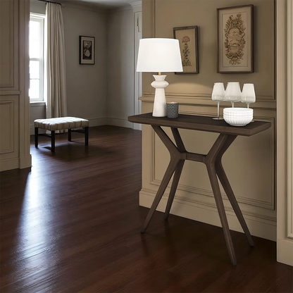Walnut Console Table – Modern Style, Y-Shaped Legs 