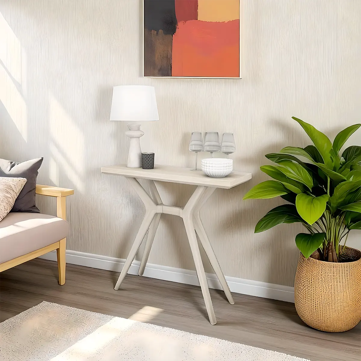 Walnut Console Table – Modern Style, Y-Shaped Legs 