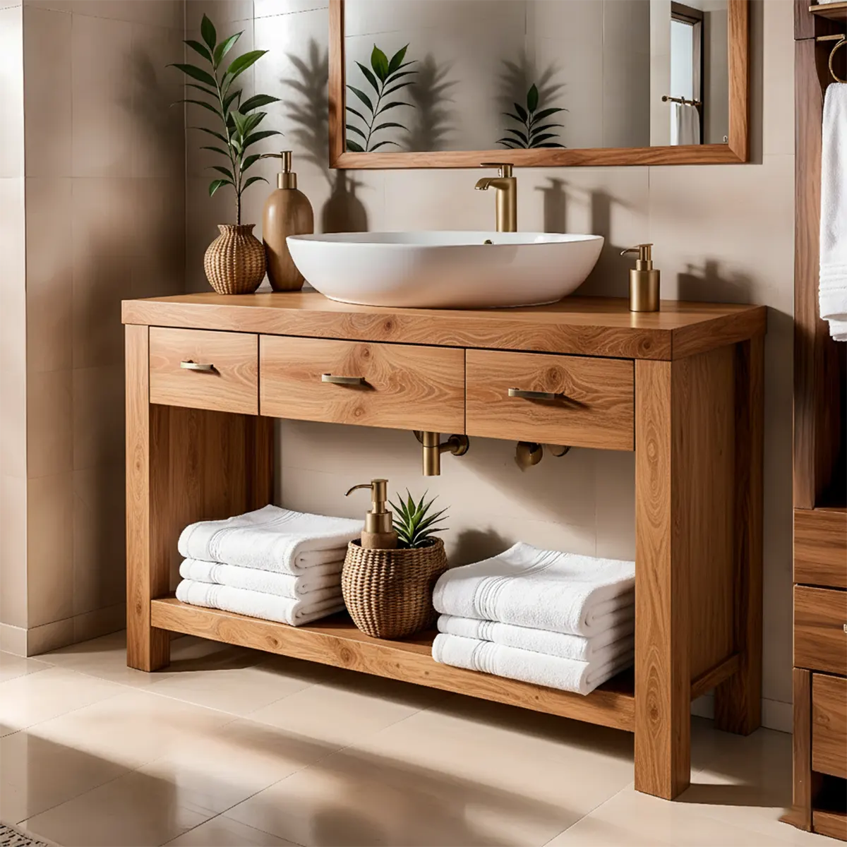 Walnut Essence Vanity – Solid Wood Bathroom Elegance - Rustira