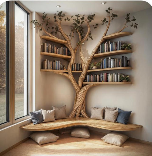 Tree Bookshelf with Reading Nook – Handmade Solid Wood